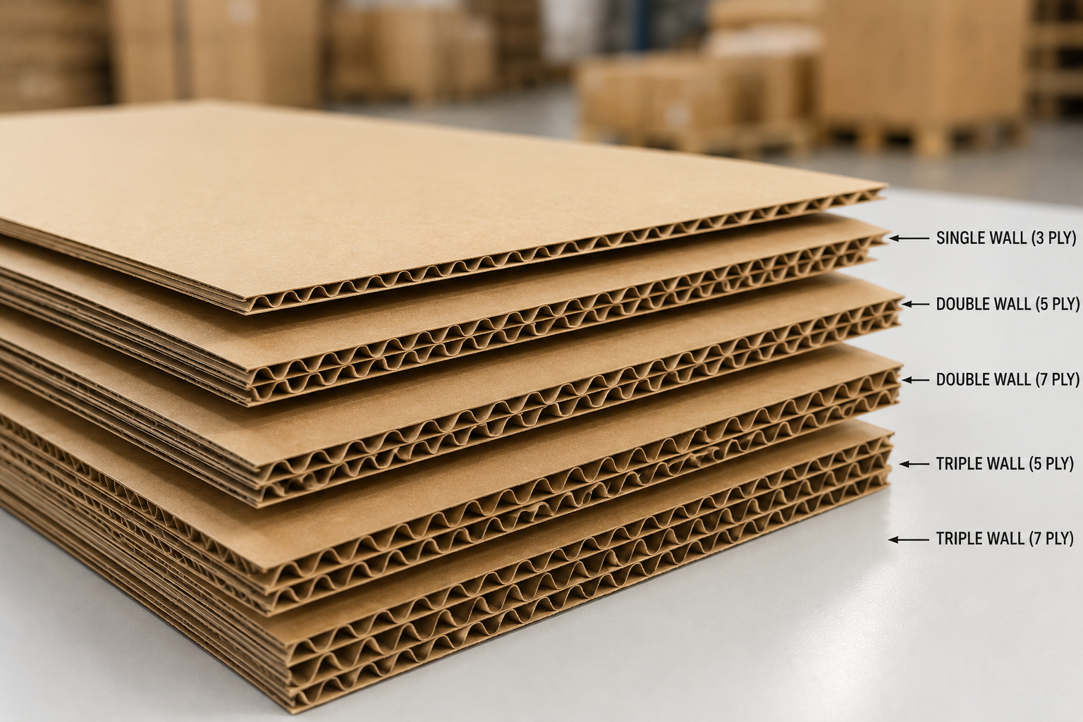 Corrugated sheets in different ply configurations