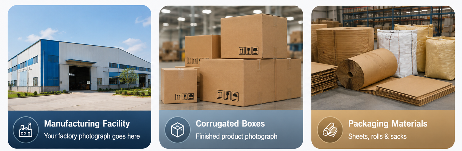 Manufacturing facility, corrugated boxes and packaging materials showcase